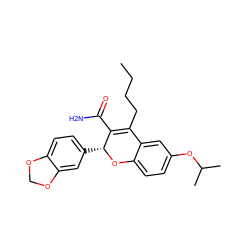 CCCCC1=C(C(N)=O)[C@@H](c2ccc3c(c2)OCO3)Oc2ccc(OC(C)C)cc21 ZINC000013473493