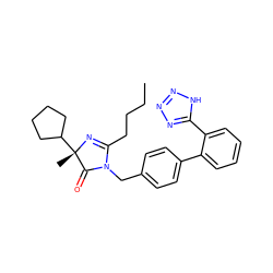 CCCCC1=N[C@@](C)(C2CCCC2)C(=O)N1Cc1ccc(-c2ccccc2-c2nnn[nH]2)cc1 ZINC000029409679