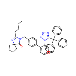 CCCCC1=NC2(CCCC2)C(=O)N1Cc1ccc(-c2ccccc2-n2nnnc2C(c2ccccc2)(c2ccccc2)c2ccccc2)cc1 ZINC000028867689