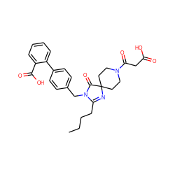 CCCCC1=NC2(CCN(C(=O)CC(=O)O)CC2)C(=O)N1Cc1ccc(-c2ccccc2C(=O)O)cc1 ZINC000013833580