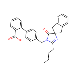 CCCCC1=NC2(Cc3ccccc3C2)C(=O)N1Cc1ccc(-c2ccccc2C(=O)O)cc1 ZINC000013833571