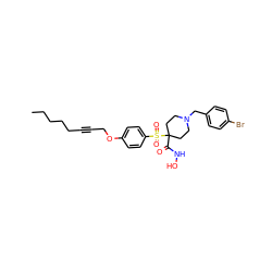 CCCCCC#CCOc1ccc(S(=O)(=O)C2(C(=O)NO)CCN(Cc3ccc(Br)cc3)CC2)cc1 ZINC000028637128