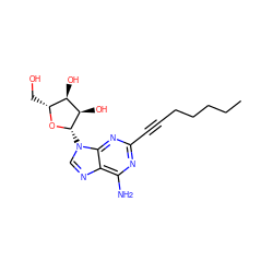 CCCCCC#Cc1nc(N)c2ncn([C@@H]3O[C@H](CO)[C@@H](O)[C@H]3O)c2n1 ZINC000012405268