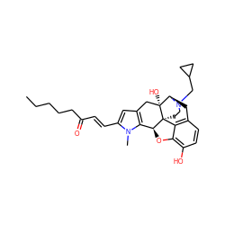 CCCCCC(=O)/C=C/c1cc2c(n1C)[C@@H]1Oc3c(O)ccc4c3[C@@]13CCN(CC1CC1)[C@H](C4)[C@]3(O)C2 ZINC000058591682