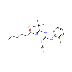 CCCCCC(=O)N[C@H](N/C(=N/C#N)Nc1ccccc1C)C(C)(C)C ZINC000045506227