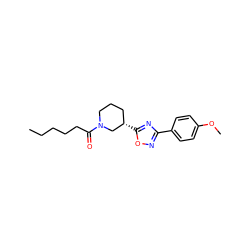 CCCCCC(=O)N1CCC[C@H](c2nc(-c3ccc(OC)cc3)no2)C1 ZINC000004890169