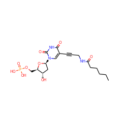 CCCCCC(=O)NCC#Cc1cn([C@H]2C[C@H](O)[C@@H](COP(=O)(O)O)O2)c(=O)[nH]c1=O ZINC000072106807