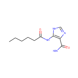 CCCCCC(=O)Nc1[nH]cnc1C(N)=O ZINC000013215479