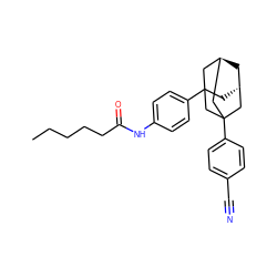 CCCCCC(=O)Nc1ccc(C23C[C@H]4C[C@@H](CC(c5ccc(C#N)cc5)(C4)C2)C3)cc1 ZINC000299865819