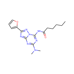 CCCCCC(=O)Nc1nc(N(C)C)nc2nc(-c3ccco3)nn12 ZINC000049067910