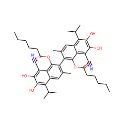 CCCCCC(=O)Oc1c(-c2c(C)cc3c(C(C)C)c(O)c(O)c(C#N)c3c2OC(=O)CCCCC)c(C)cc2c(C(C)C)c(O)c(O)c(C#N)c12 ZINC000026982613