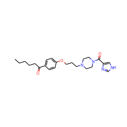 CCCCCC(=O)c1ccc(OCCCN2CCN(C(=O)c3c[nH]cn3)CC2)cc1 ZINC000013444621