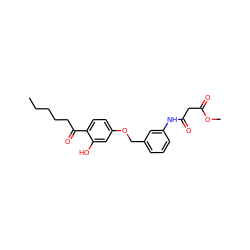 CCCCCC(=O)c1ccc(OCc2cccc(NC(=O)CC(=O)OC)c2)cc1O ZINC000026400555