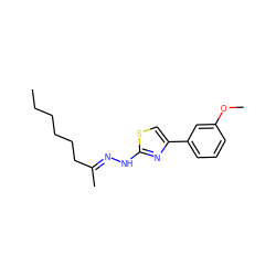 CCCCCC/C(C)=N/Nc1nc(-c2cccc(OC)c2)cs1 ZINC000058575127