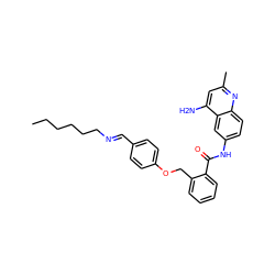 CCCCCC/N=C/c1ccc(OCc2ccccc2C(=O)Nc2ccc3nc(C)cc(N)c3c2)cc1 ZINC000071317823