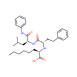 CCCCCC[C@@H](N[C@@H](CCc1ccccc1)C(=O)N[C@@H](CC(C)C)C(=O)Nc1ccccc1)C(=O)O ZINC000026987556
