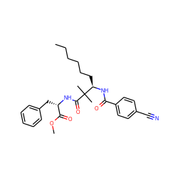 CCCCCC[C@@H](NC(=O)c1ccc(C#N)cc1)C(C)(C)C(=O)N[C@@H](Cc1ccccc1)C(=O)OC ZINC000013782762