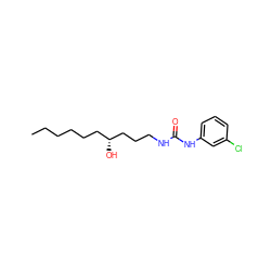 CCCCCC[C@@H](O)CCCNC(=O)Nc1cccc(Cl)c1 ZINC000013560468