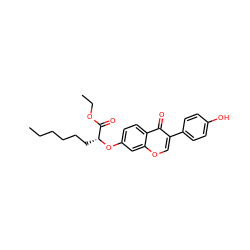 CCCCCC[C@@H](Oc1ccc2c(=O)c(-c3ccc(O)cc3)coc2c1)C(=O)OCC ZINC000013864251