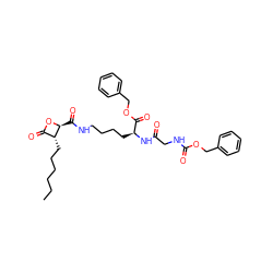 CCCCCC[C@@H]1C(=O)O[C@H]1C(=O)NCCCC[C@H](NC(=O)CNC(=O)OCc1ccccc1)C(=O)OCc1ccccc1 ZINC001772622785