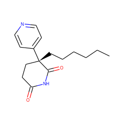 CCCCCC[C@]1(c2ccncc2)CCC(=O)NC1=O ZINC000026579581