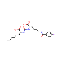 CCCCCC[C@H](NC(=O)N[C@@H](CCCCNC(=O)c1ccc(I)cc1)C(=O)O)C(=O)O ZINC000082155505