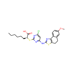 CCCCCC[C@H](Sc1nc(Cl)cc(Nc2nc3c(s2)CCc2cc(OC)ccc2-3)n1)C(=O)O ZINC000103250133