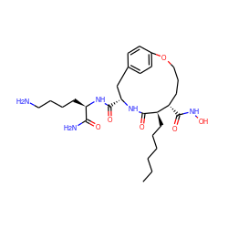 CCCCCC[C@H]1C(=O)N[C@H](C(=O)N[C@H](CCCCN)C(N)=O)Cc2ccc(cc2)OCCC[C@@H]1C(=O)NO ZINC000026577438