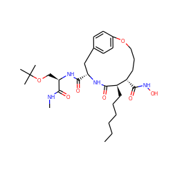 CCCCCC[C@H]1C(=O)N[C@H](C(=O)N[C@H](COC(C)(C)C)C(=O)NC)Cc2ccc(cc2)OCCC[C@@H]1C(=O)NO ZINC000026579179