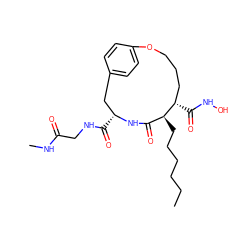 CCCCCC[C@H]1C(=O)N[C@H](C(=O)NCC(=O)NC)Cc2ccc(cc2)OCCC[C@@H]1C(=O)NO ZINC000026579643