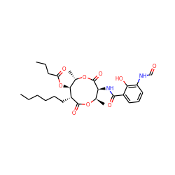 CCCCCC[C@H]1C(=O)O[C@H](C)[C@H](NC(=O)c2cccc(NC=O)c2O)C(=O)O[C@@H](C)[C@@H]1OC(=O)CCC ZINC000083920997