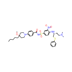 CCCCCC1(OC)CCN(c2ccc(C(=O)NS(=O)(=O)c3ccc(N[C@H](CCN(C)C)CSc4ccccc4)c([N+](=O)[O-])c3)cc2)CC1 ZINC000029464816