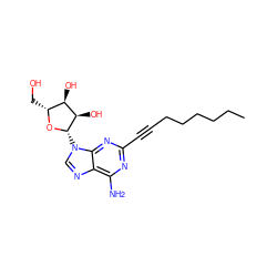 CCCCCCC#Cc1nc(N)c2ncn([C@@H]3O[C@H](CO)[C@@H](O)[C@H]3O)c2n1 ZINC000012405269