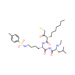CCCCCCC[C@@H](C(=O)CS)C(=O)N[C@@H](CCCCNS(=O)(=O)c1ccc(C)cc1)C(=O)NC(=O)[C@@H](CC(C)C)NCC ZINC000034801713
