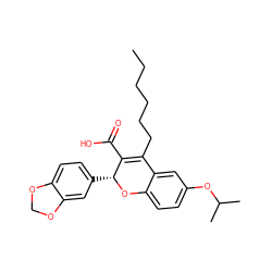 CCCCCCC1=C(C(=O)O)[C@@H](c2ccc3c(c2)OCO3)Oc2ccc(OC(C)C)cc21 ZINC000013473455