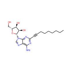 CCCCCCCC#Cc1nc(N)c2ncn([C@@H]3O[C@H](CO)[C@@H](O)[C@H]3O)c2n1 ZINC000012405270