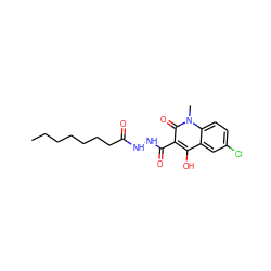 CCCCCCCC(=O)NNC(=O)c1c(O)c2cc(Cl)ccc2n(C)c1=O ZINC000205283679