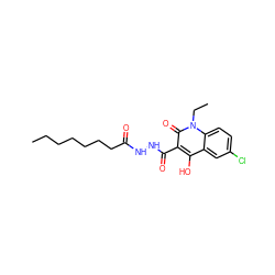 CCCCCCCC(=O)NNC(=O)c1c(O)c2cc(Cl)ccc2n(CC)c1=O ZINC000205286178