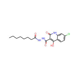 CCCCCCCC(=O)NNC(=O)c1c(O)c2ccc(Cl)cc2[nH]c1=O ZINC000205279476