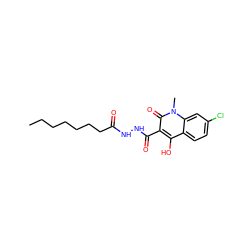 CCCCCCCC(=O)NNC(=O)c1c(O)c2ccc(Cl)cc2n(C)c1=O ZINC000205286216