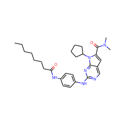 CCCCCCCC(=O)Nc1ccc(Nc2ncc3cc(C(=O)N(C)C)n(C4CCCC4)c3n2)cc1 ZINC001772601056