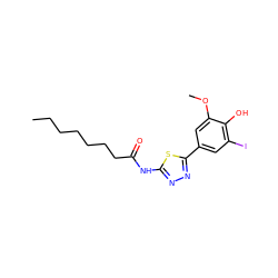 CCCCCCCC(=O)Nc1nnc(-c2cc(I)c(O)c(OC)c2)s1 ZINC000096916871