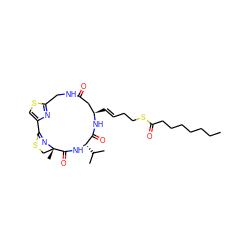 CCCCCCCC(=O)SCC/C=C/[C@@H]1CC(=O)NCc2nc(cs2)C2=N[C@@](C)(CS2)C(=O)N[C@@H](C(C)C)C(=O)N1 ZINC000139916151