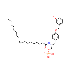 CCCCCCCC/C=C\CCCCCCCC(=O)N[C@@H](COP(=O)(O)O)Cc1ccc(OCc2cccc(OC)c2)cc1 ZINC000036178883