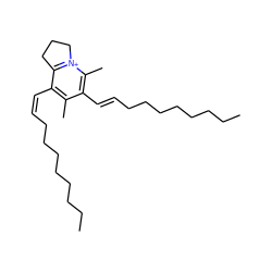 CCCCCCCC/C=C\c1c(C)c(/C=C/CCCCCCCC)c(C)[n+]2c1CCC2 ZINC000084672389