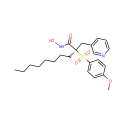 CCCCCCCC[C@@](Cc1cccnc1)(C(=O)NO)S(=O)(=O)c1ccc(OC)cc1 ZINC000034801918