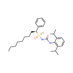 CCCCCCCC[C@@H](c1ccccc1)S(=O)(=O)NC(=O)Nc1c(C(C)C)cccc1C(C)C ZINC000014263822