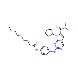 CCCCCCCCC(=O)Nc1ccc(Nc2ncc3cc(C(=O)N(C)C)n(C4CCCC4)c3n2)cc1 ZINC001772602366