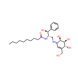 CCCCCCCCCC(=O)N[C@@H](CN[C@@H]1C=C(CO)[C@@H](O)[C@H](O)[C@@H]1O)[C@@H](O)c1ccccc1 ZINC000036159109