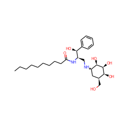CCCCCCCCCC(=O)N[C@H](CN[C@@H]1C[C@H](CO)[C@H](O)[C@H](O)[C@@H]1O)[C@@H](O)c1ccccc1 ZINC000036159224